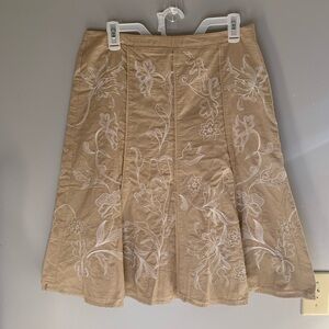 Ann Taylor Womens Beige Embroidered Floral Cottage Ruffled Cotton Side Zip Skirt